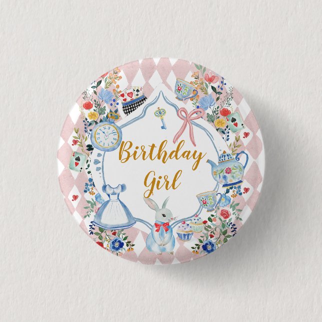 Alice in Onederland Whimsical Birthday Button (Front)