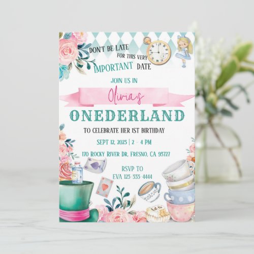 Alice in Onederland Wonderland Birthday Invitation