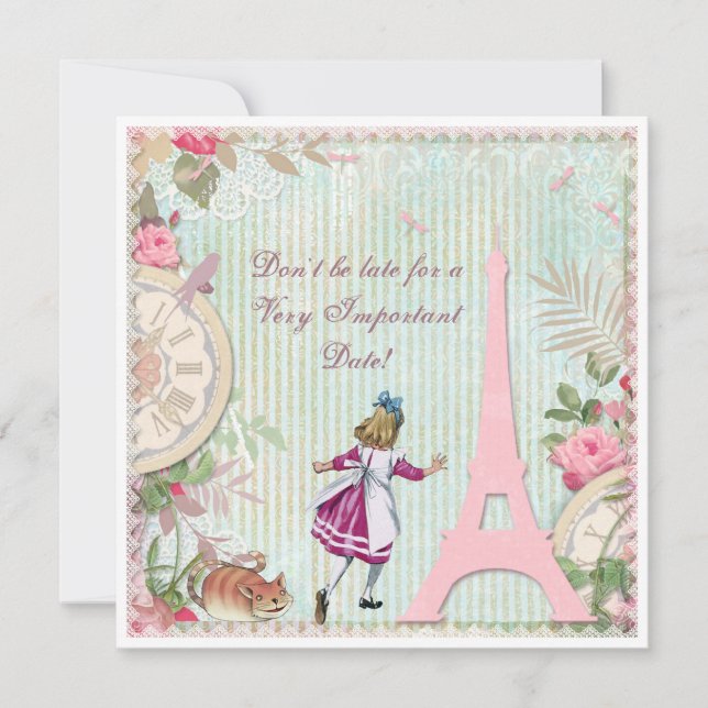 Alice in Paris Shabby Chic Birthday Invitation (Front)