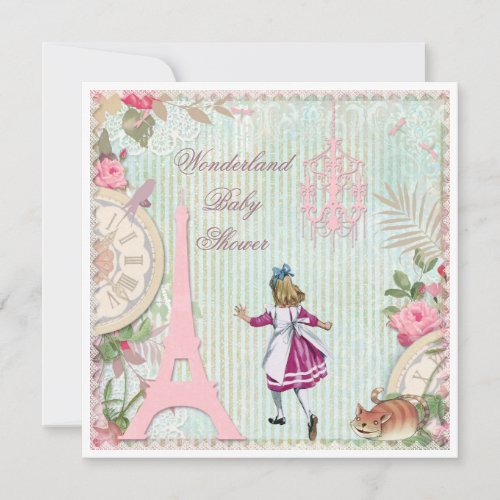 Alice in Paris Shabby Chic Wonderland Baby Shower Invitation