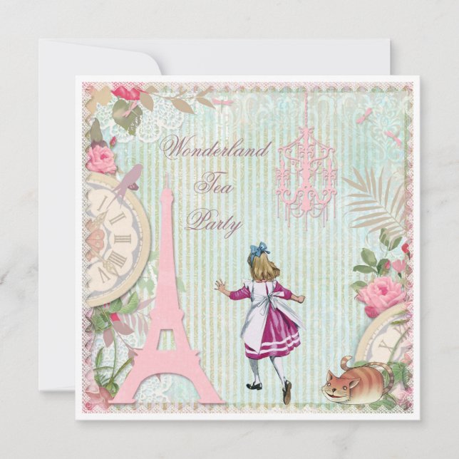 Alice in Paris Shabby Chic Wonderland Tea Party Invitation (Front)