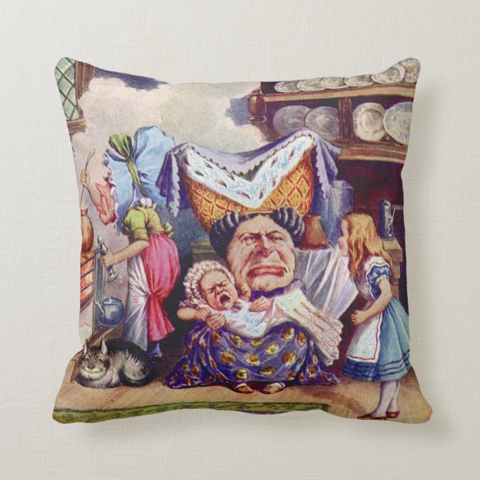 Alice in the Duchess' Kitchen with the Pig Baby Throw Pillows