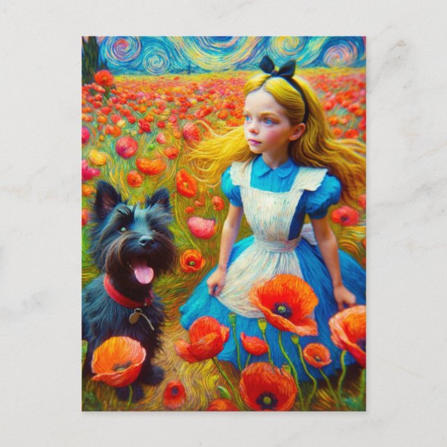 Alice in the Starry Night with Toto Dog Postcard (Front)