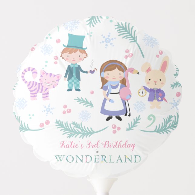 Alice in Winter Wonderland Birthday Party Balloon (Front)