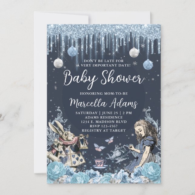 Alice in Winter Wonderland Blue Invitation (Front)