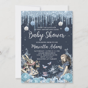 Alice in Winter Wonderland Blue Invitation