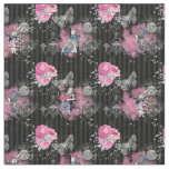 Alice in Winter Wonderland on Black Striped Fabric