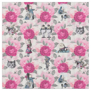 Alice in Winter Wonderland on Pastel Pink Fabric