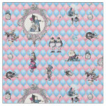 Alice in Winter Wonderland on Pink/Blue Background Fabric