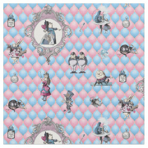 Alice in Winter Wonderland on Pink/Blue Background Fabric