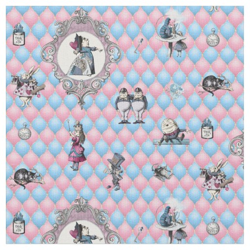 Alice in Winter Wonderland on Pink/Blue Background Fabric