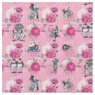 Alice in Winter Wonderland on Pink Striped Fabric