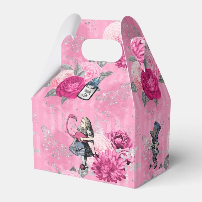 Alice in Winter Wonderland on Pink Striped  Favor Boxes (Front Side)