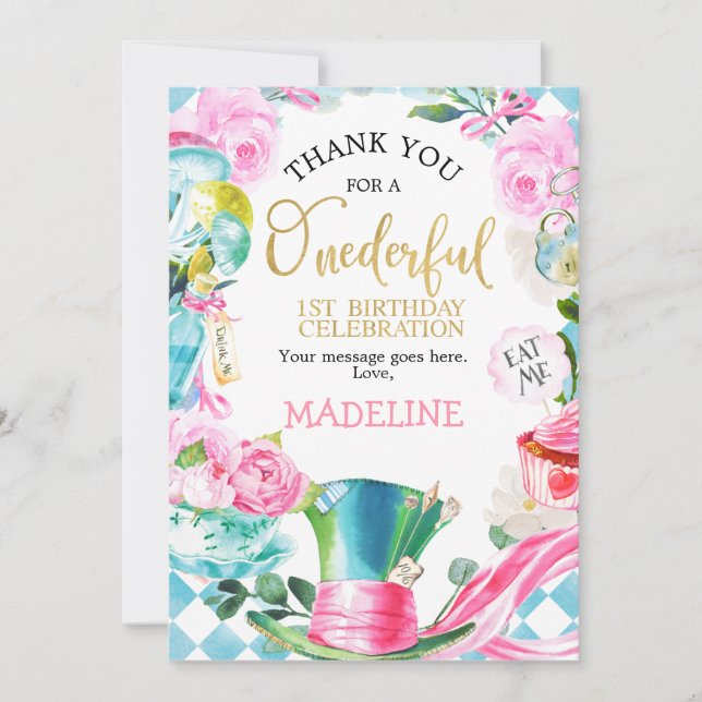 Alice In Wonder Land Mad Hatter Thank You Card (Front)