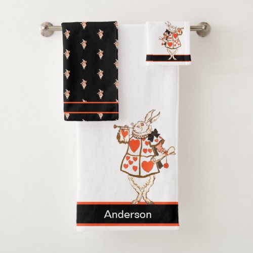 Alice in Wonderlan White Rabbit Black White Red Ba Bath Towel Set