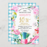 Pink & Blue Alice in Wonderland Birthday Party Invitation from