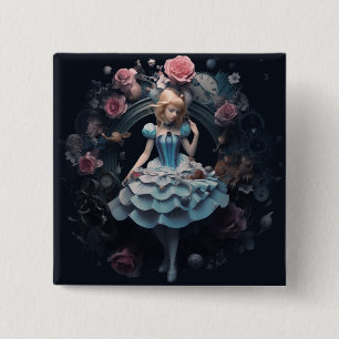 Alice in Wonderland 15cm Square Badge Button
