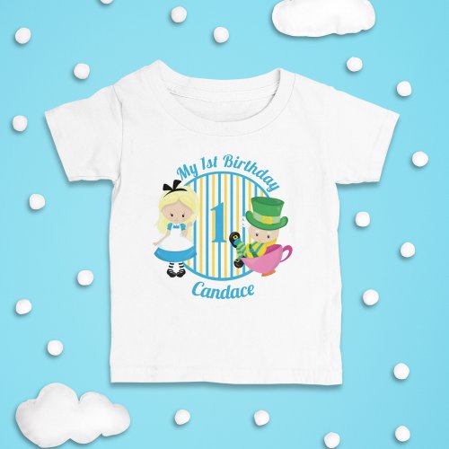 Alice in Wonderland 1st Birthday Cute Personalized Baby T_Shirt