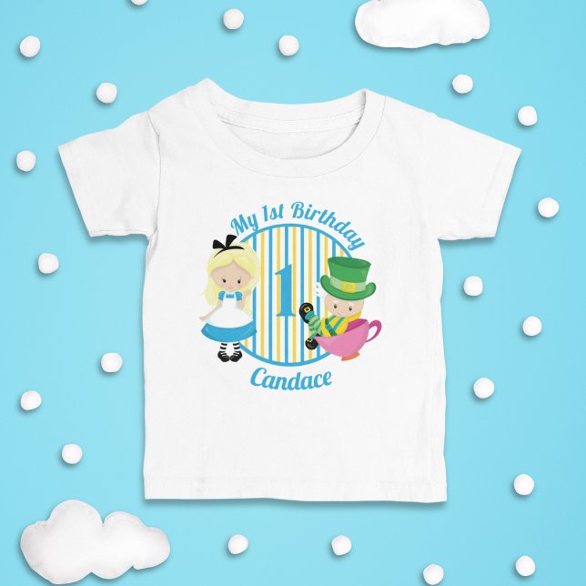 Alice in Wonderland 1st Birthday Cute Personalized Baby T-Shirt (Creator Uploaded)