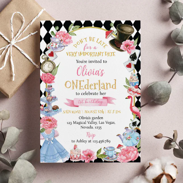 Alice In Wonderland 1st Birthday Invitation 