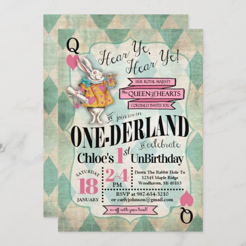 Alice in Wonderland 1st Birthday Invitations