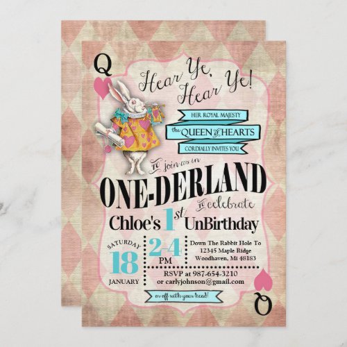 Alice in Wonderland 1st Birthday Invitations