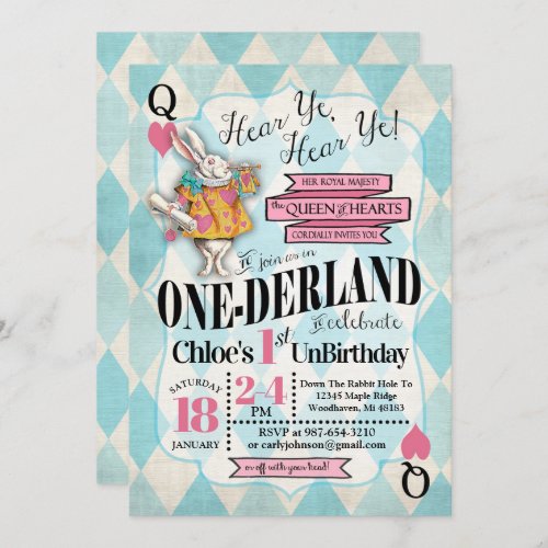 Alice in Wonderland 1st Birthday Invitations