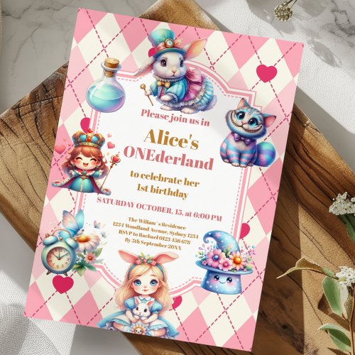 Alice in Wonderland 1st Birthday Onederland  Invitation