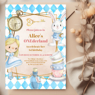 Alice in Wonderland 1st Birthday Onederland Party Invitation
