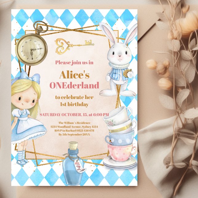 Alice in Wonderland 1st Birthday Onederland Party  Invitation (Creator Uploaded)