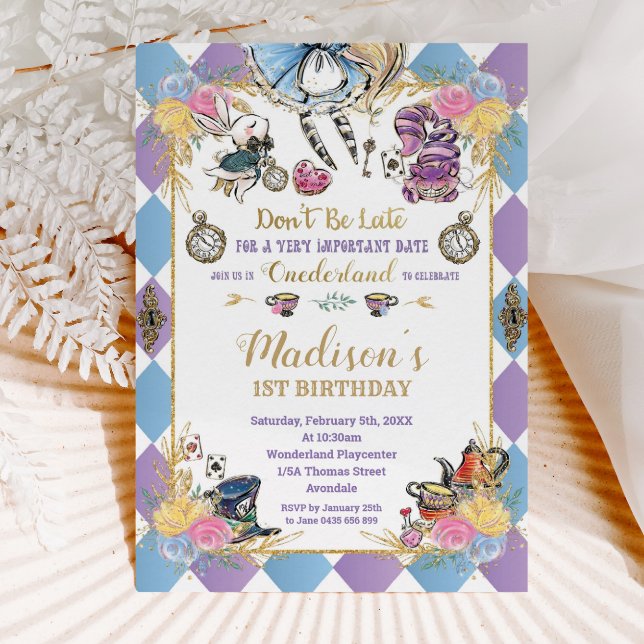 Alice in Wonderland 1st Birthday Onederland Tea Invitation