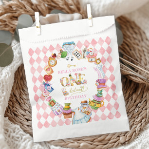 Alice in Wonderland 1st birthday Pink Favor Bag