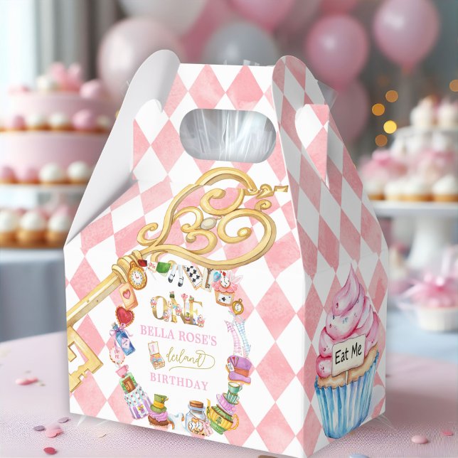 Alice in Wonderland 1st birthday Pink  Favor Boxes (Creator Uploaded)