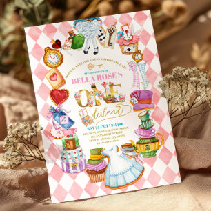 Alice in Wonderland 1st birthday Pink Invitation