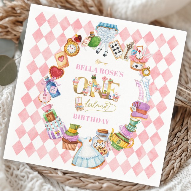 Alice in Wonderland 1st birthday Pink  Napkins (Creator Uploaded)