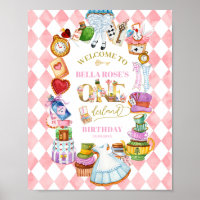 Alice in Wonderland 1st birthday Pink Welcome
