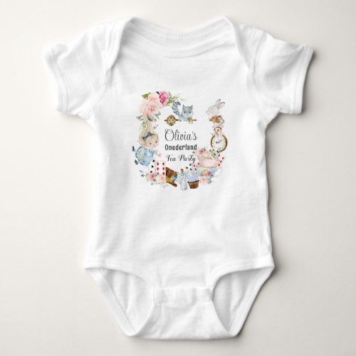 Alice in Wonderland 1st Birthday Tea Party Baby Bodysuit