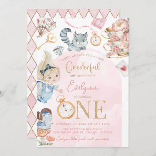 Alice In Wonderland 1st Birthday Tea Party Invitation