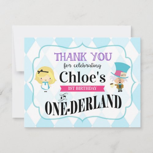 Alice in Wonderland 1st Birthday Thank You Card