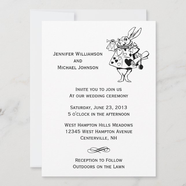 Alice In Wonderland #2 Black White Modern Wedding Invitation (Front)