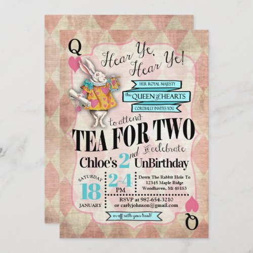 Alice in Wonderland 2nd Birthday Invitations