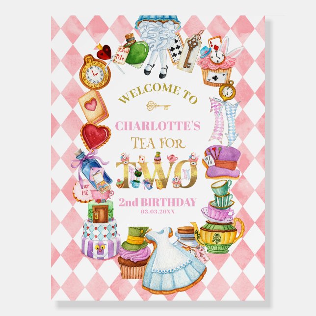 Alice in Wonderland 2nd birthday Pink Welcome Foam Board (Front)