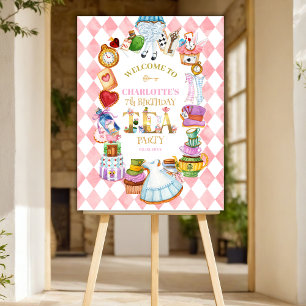 Alice in Wonderland 7th Birthday Pink Welcome Foam Board