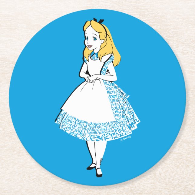 Alice In Wonderland | Alice In Text Round Paper Coaster (Front)