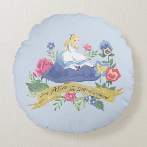 Alice In Wonderland  Alice in Watercolor Round Pillow