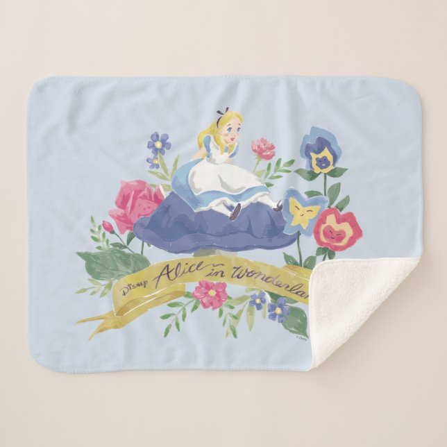 Alice In Wonderland | Alice in Watercolor Sherpa Blanket (Front (Horizontal))