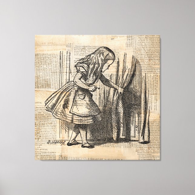Alice in Wonderland Alice Pulls Curtain Art Canvas Print (Front)