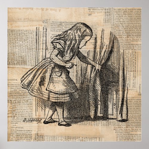 Alice in Wonderland Alice Pulls Curtain Art Poster