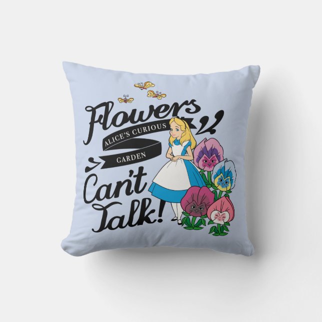 Alice In Wonderland | Alice & The Flowers Throw Pillow (Front)