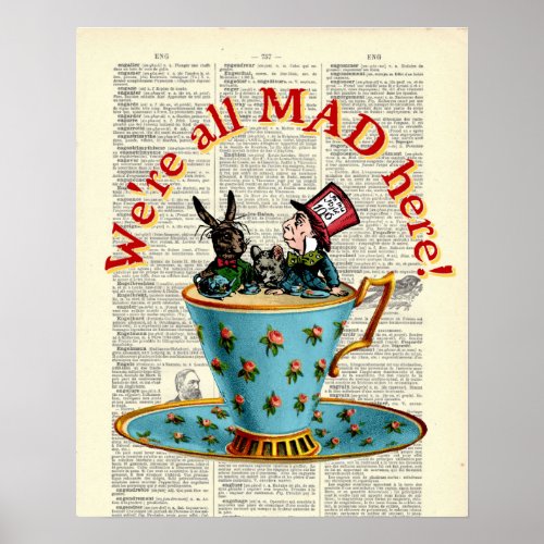 Alice in Wonderland All Mad Old Dictionary Page Poster